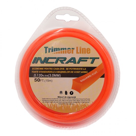 Fir pentru trimmer INCRAFT 3,0mm x 15m pătrat