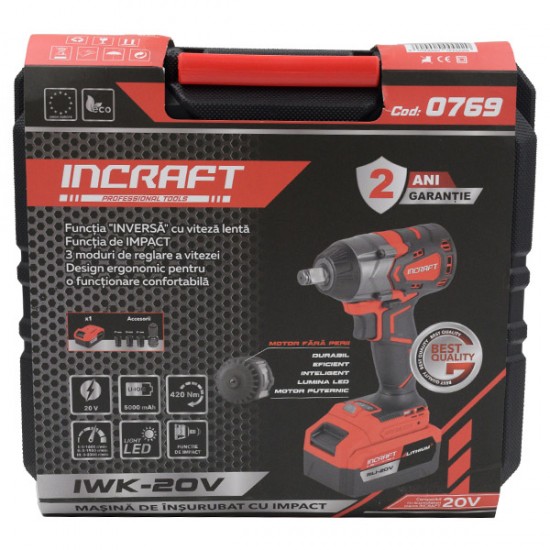 Mașină de înșurubat cu impact cu acumulator INCRAFT IWK-20V