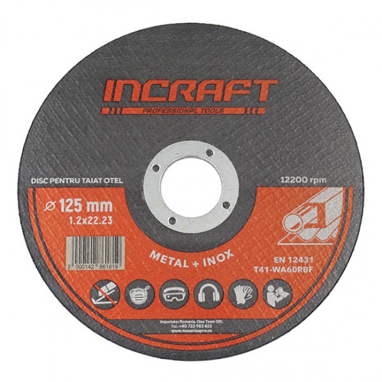 Disc de tăiere metal 125x1,2x22,23 mm INCRAFT